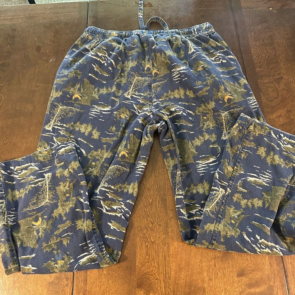 Eddie Bauer Mens Pajama Pants Forest M Blue Green Fleece Drawstring